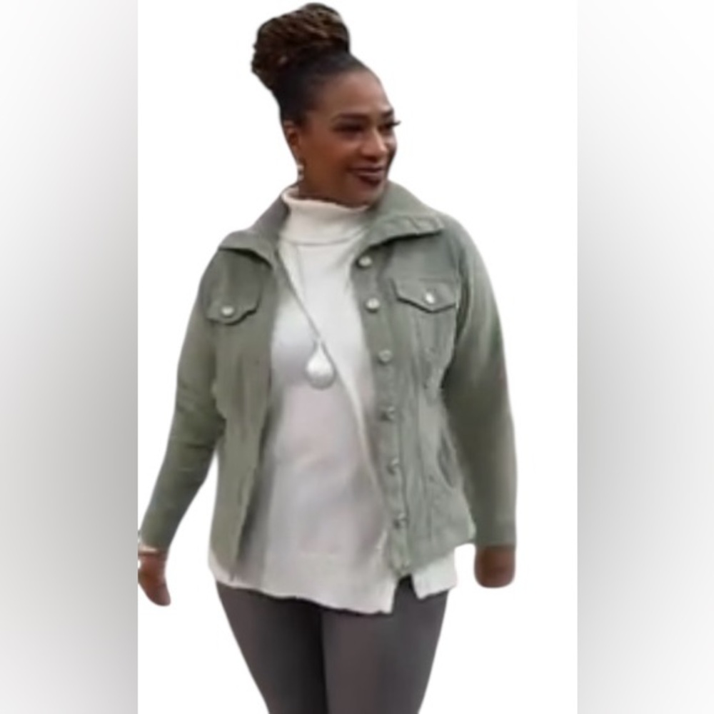 DG2 by Diane Gilman Stretch Corduroy Button-Front Jacket Olive XL